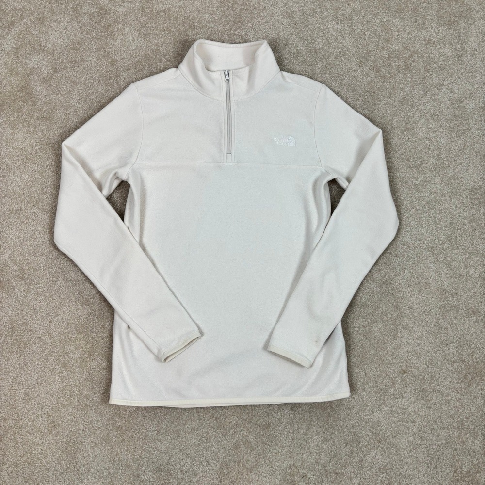 The North Face Size XS Cream White Quarter Zip Fleece Pullover Sweater Mock Neck